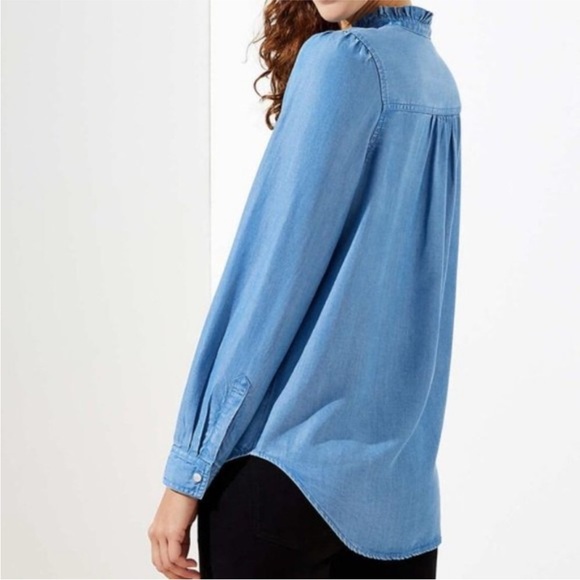 LOFT Chambray Shirt with Ruffles NWOT - Picture 2 of 5